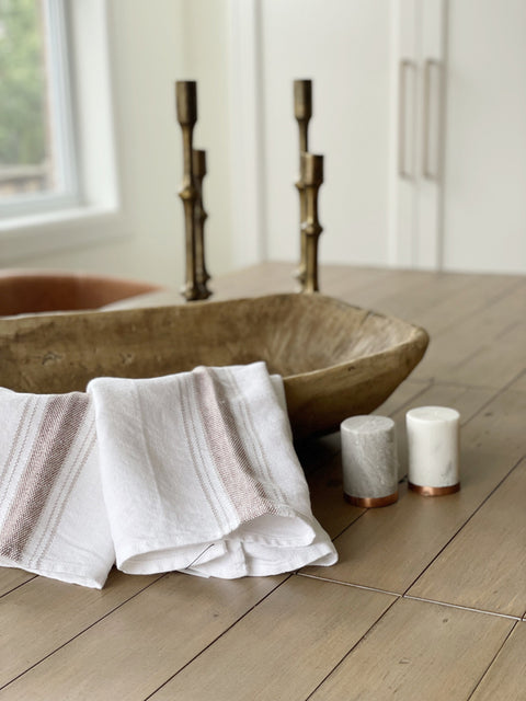 Linen Tea Towel with Beige Stripe