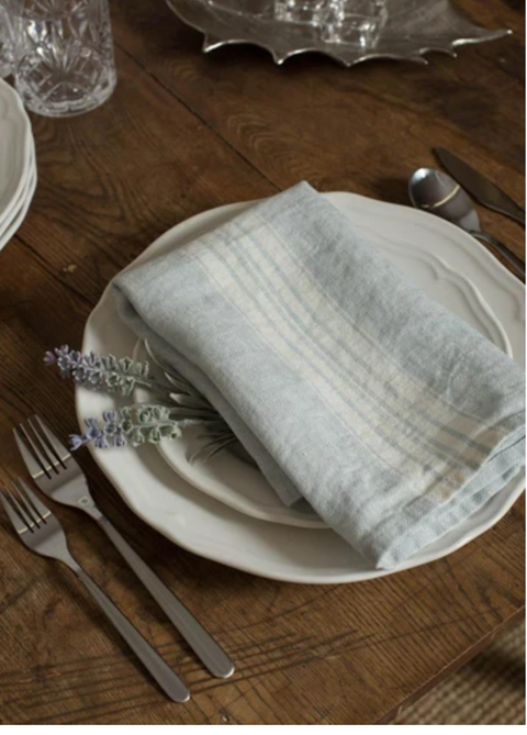 Linen Napkin with Blue and White Stripes